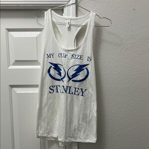 White Tank Top with Blue Graphic